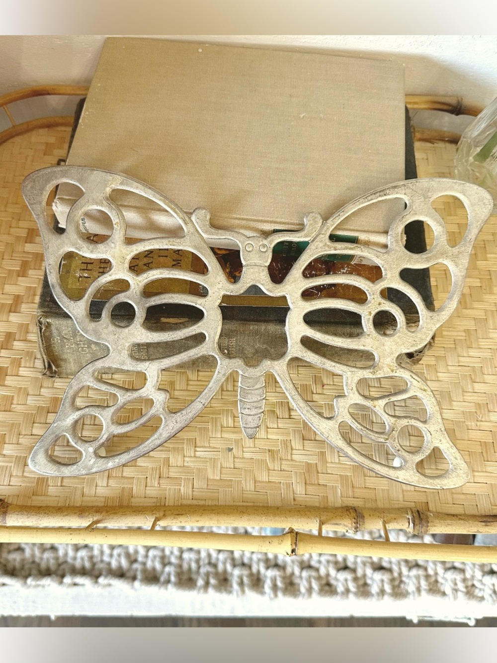 Leonard Silver Plate Butterfly Trivet Metal Wall Hanger Large Home Decor Vintage